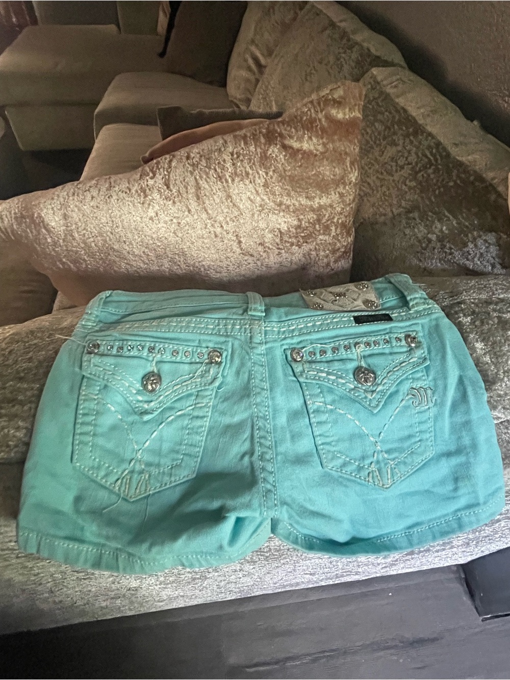 Miss Me Turquoise Embellished Denim Shorts